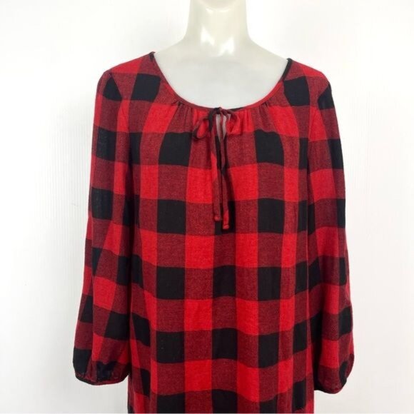 Madewell signal red black buffalo plaid Check Print tunic dress Medium Sty F8652 - Picture 8 of 8